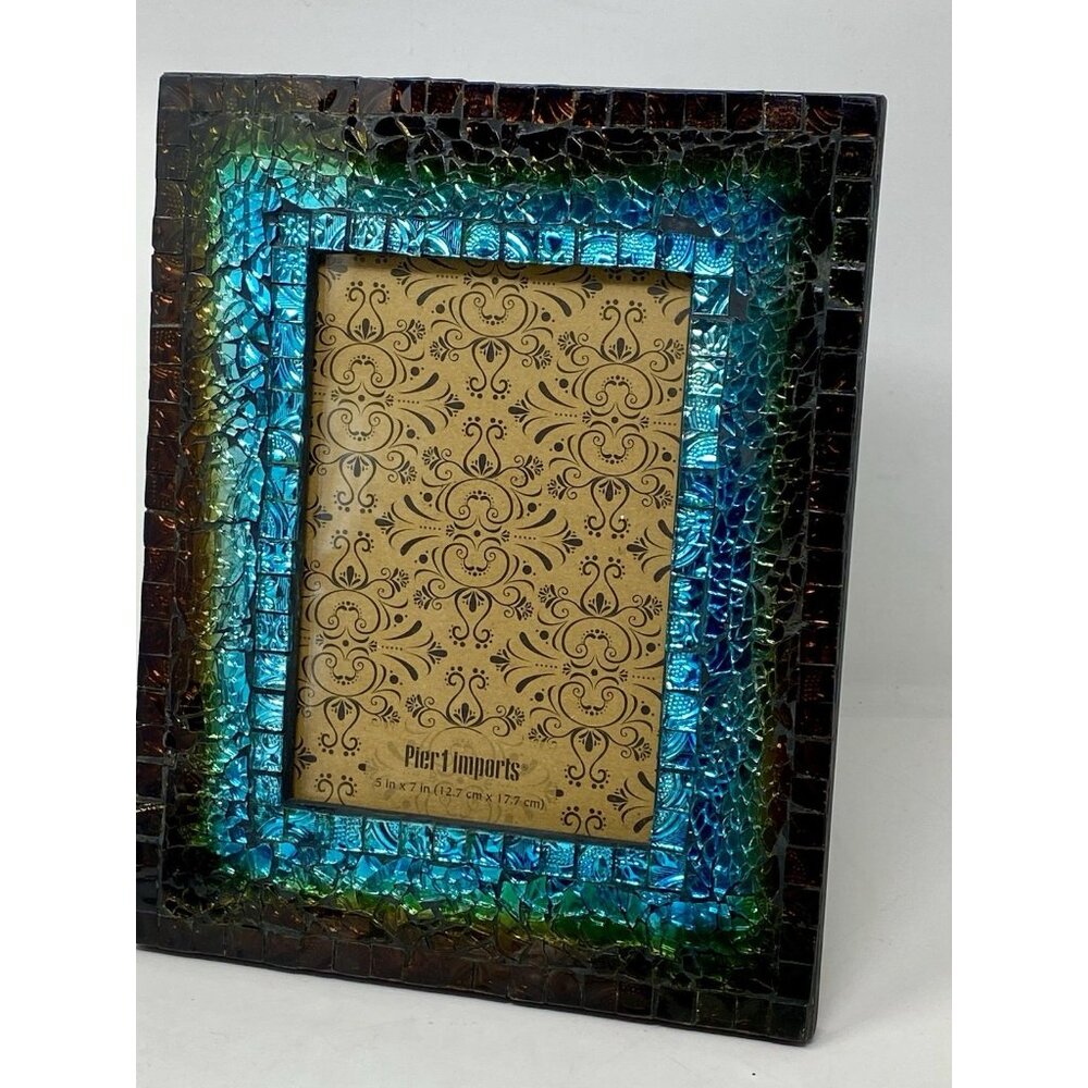 Pier 1 Imports Turquoise Mosaic Iridescent Glass Picture Frame For 5x7 Photo - Picture 8 of 16